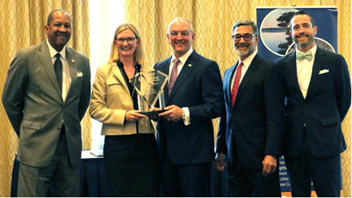 Convention Center Directors and Executives accept the Keep Louisiana Beautiful Corporate Leadership Award from Governor John Bel Edwards and the Louisiana Department of Environmental Quality at an Award Presentation on October 12.